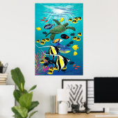 Illustration des tropischen Fisches in der Bucht v Poster (Heimbüro)