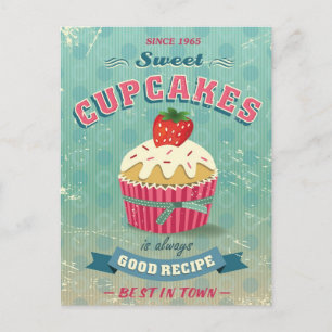 Illustration des Vintage-Cupcakes-Schildes Postkarte