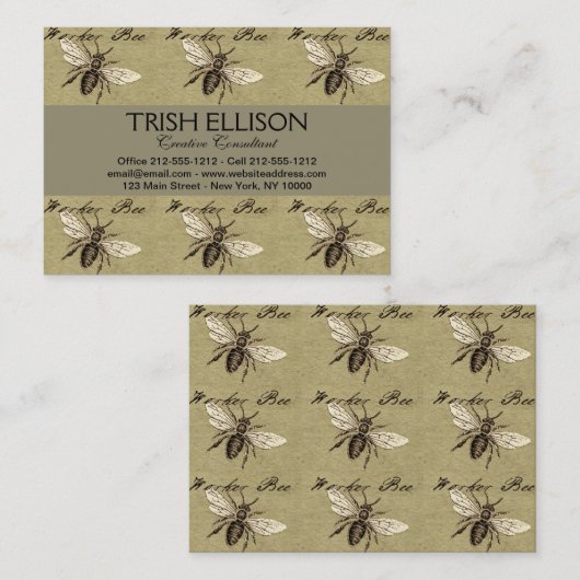 Illustration des Vintagen Bieneninsekts Antike Visitenkarte (Vorne/Hinten)