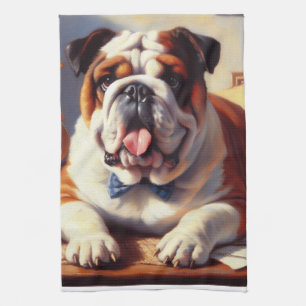 Illustration des Vintagen Englischen Bulldog Geschirrtuch