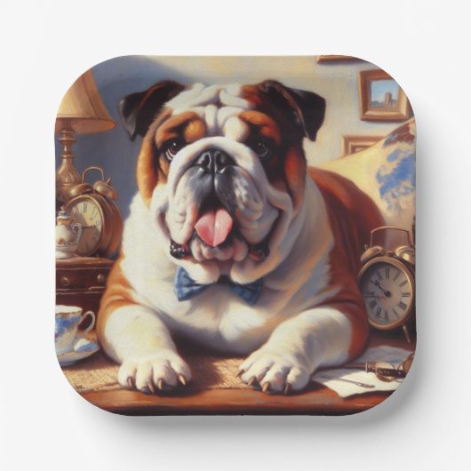 Illustration des Vintagen Englischen Bulldog Pappteller (Vorderseite)