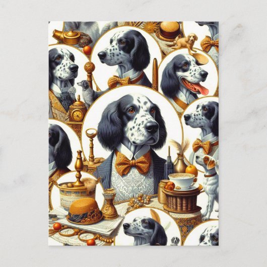 Illustration des Vintagen Englischen Setters Postkarte (Vorderseite)