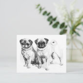 Illustration des Vintagen Mops Postkarte (Stehend Vorderseite)