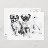 Illustration des Vintagen Mops Postkarte (Vorne/Hinten)