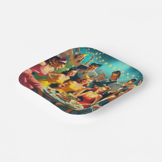 Illustration des Vintagen Party Pappteller (Gewinkelt)