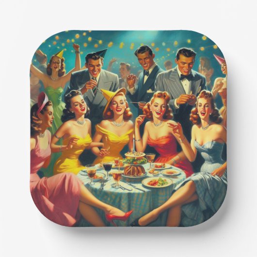 Illustration des Vintagen Party Pappteller (Vorderseite)
