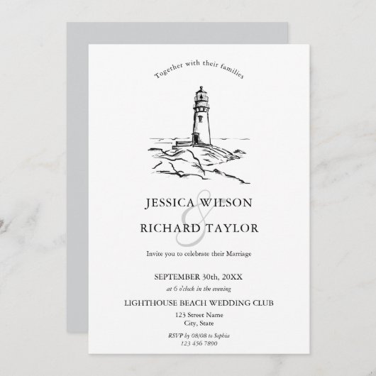 Illustration des von Hand gezeichneten Leuchtturms Einladung (Vorne/Hinten)