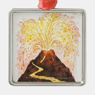 Illustration des Vulkans ausbrechend Silbernes Ornament