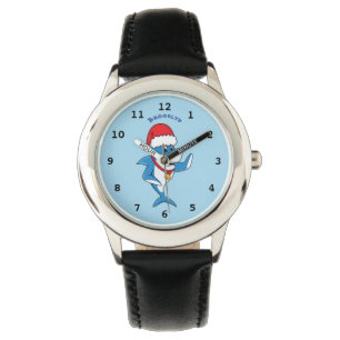 Illustration des Weihnachtshais-Cartoon Armbanduhr