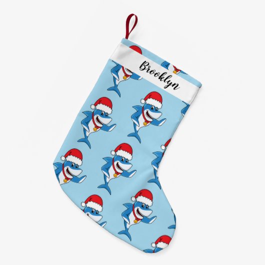 Illustration des Weihnachtshais-Cartoon Kleiner Weihnachtsstrumpf (Vorderansicht (hängend))