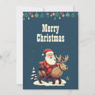 Illustration des Weihnachtsmanns und des Elch-Cart Feiertagskarte