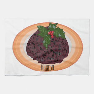 Illustration des Weihnachtspudding-Cartoon Geschirrtuch