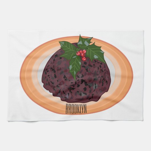 Illustration des Weihnachtspudding-Cartoon Geschirrtuch (Horizontal)