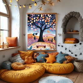 Illustration des Whimsikschen Herbstbaums Wandteppich Mit Holzrahmen