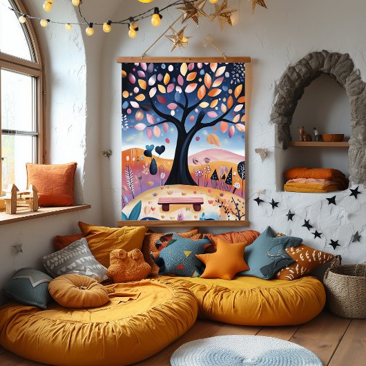 Illustration des Whimsikschen Herbstbaums Wandteppich Mit Holzrahmen