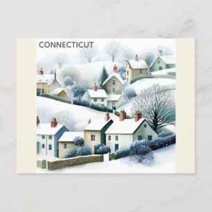 Illustration des Winterdorfes Connecticut Snowy Postkarte
