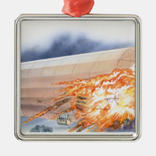 Illustration des Zeppelins berstend in Flammen Silbernes Ornament