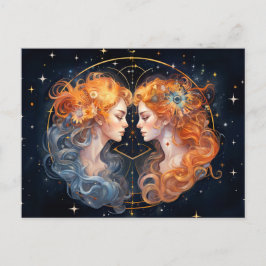 Illustration des Zodiakzeichens Gemini Postkarte