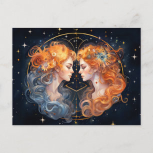 Illustration des Zwilling-Zodiakzeichens Postkarte