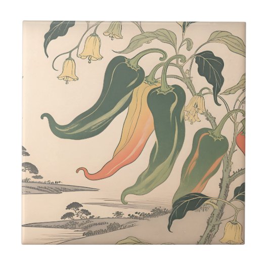Illustration einer alten Chili-Pfeffer Fliese (Vorderseite)