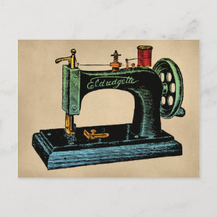 Illustration einer alten Nähmaschine Postkarte