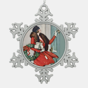 Illustration einer alten Weihnachtstürschwelle Schneeflocken Zinn-Ornament