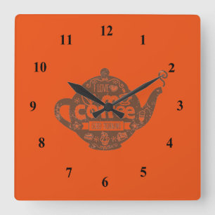 Illustration einer antiken Kaffeekanne Quadratische Wanduhr