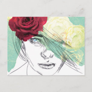 Illustration einer Blumenmädchen im Vintage-Stil Postkarte