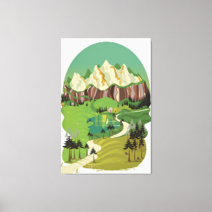 Illustration einer Cartoon-Landschaft im Vintage-S Leinwanddruck
