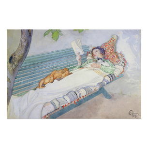 Illustration einer Dame beim Lesen im Garten  Poster