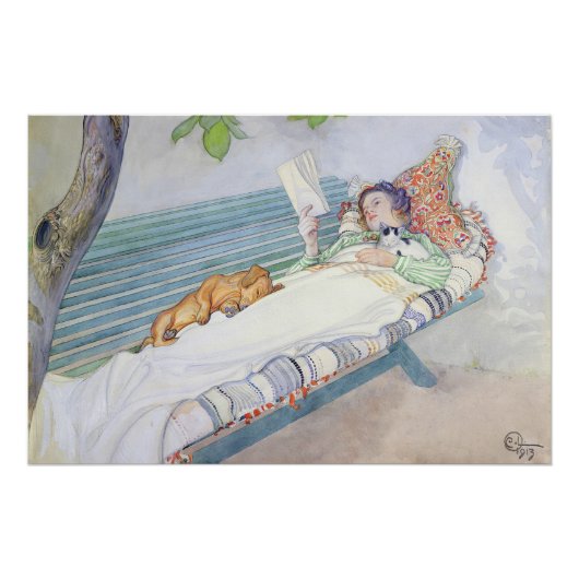 Illustration einer Dame beim Lesen im Garten Poster (Vorderseite)