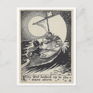 Illustration einer Eule in einem Segelboot aus ein Postkarte