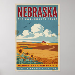 Illustration einer Farm in der Nebraska-Prärie, Re Poster