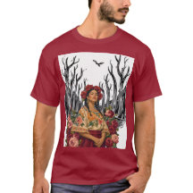 Illustration einer Frau in Vintage-Blumen-Volksart