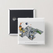 Illustration einer futuristischen Basis auf dem Button (Vorne & Hinten)