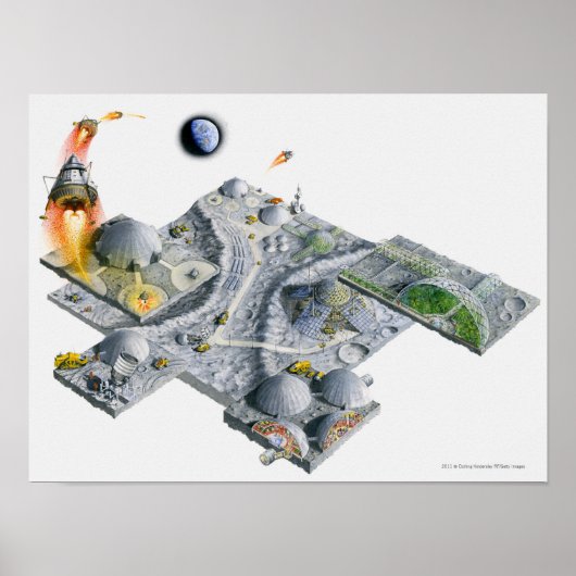Illustration einer futuristischen Basis auf dem Mo Poster (Vorne)