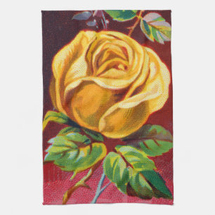 Illustration einer gelben Rose aus dem 19. Jahrhun Geschirrtuch