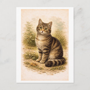 Illustration einer getigerten Katze im Vintage-Sti Postkarte