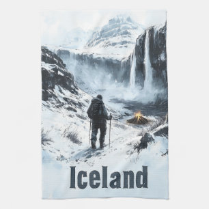 Illustration einer isländischen Landschaft und ein Geschirrtuch
