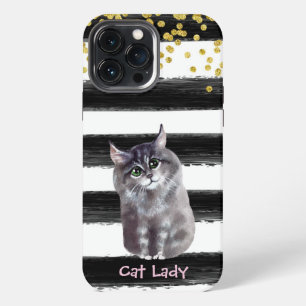 Illustration einer Katze mit goldenem Glitter und iPhone 13 Pro Max Hülle