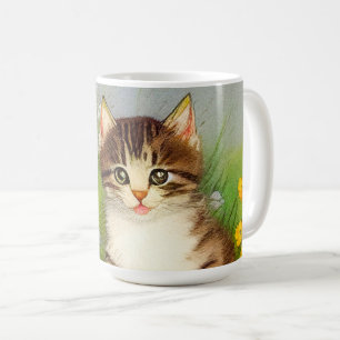 Illustration einer lächelnden Katze im Vintage-Sti Kaffeetasse