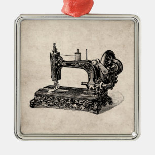 Illustration einer Nähmaschine aus dem 19. Jahrhun Ornament Aus Metall