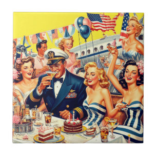 Illustration einer Party aus den 1950er Jahren Fliese