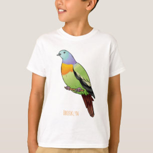 Illustration einer rosa-nackigen grünen Taube im C T-Shirt