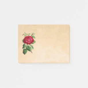Illustration einer roten Rose auf einem beigen Hin Post-it Klebezettel