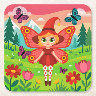 Illustration einer Schmetterlingsfee in einem märc Rechteckiger Pappuntersetzer