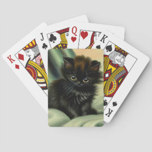 Illustration einer schwarzen Vintage-Katze Spielkarten
