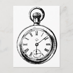 Illustration einer Taschenuhr wie ein Uhrwerk Postkarte