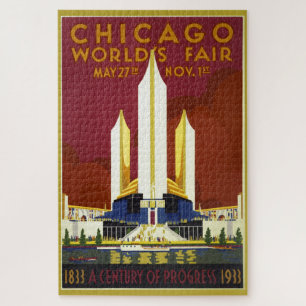 Illustration einer Vintage-Anzeige der Chicago Wor Puzzle