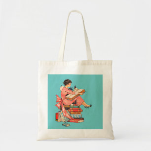 Illustration einer Vintage-Buchliebhaberin beim Le Tragetasche